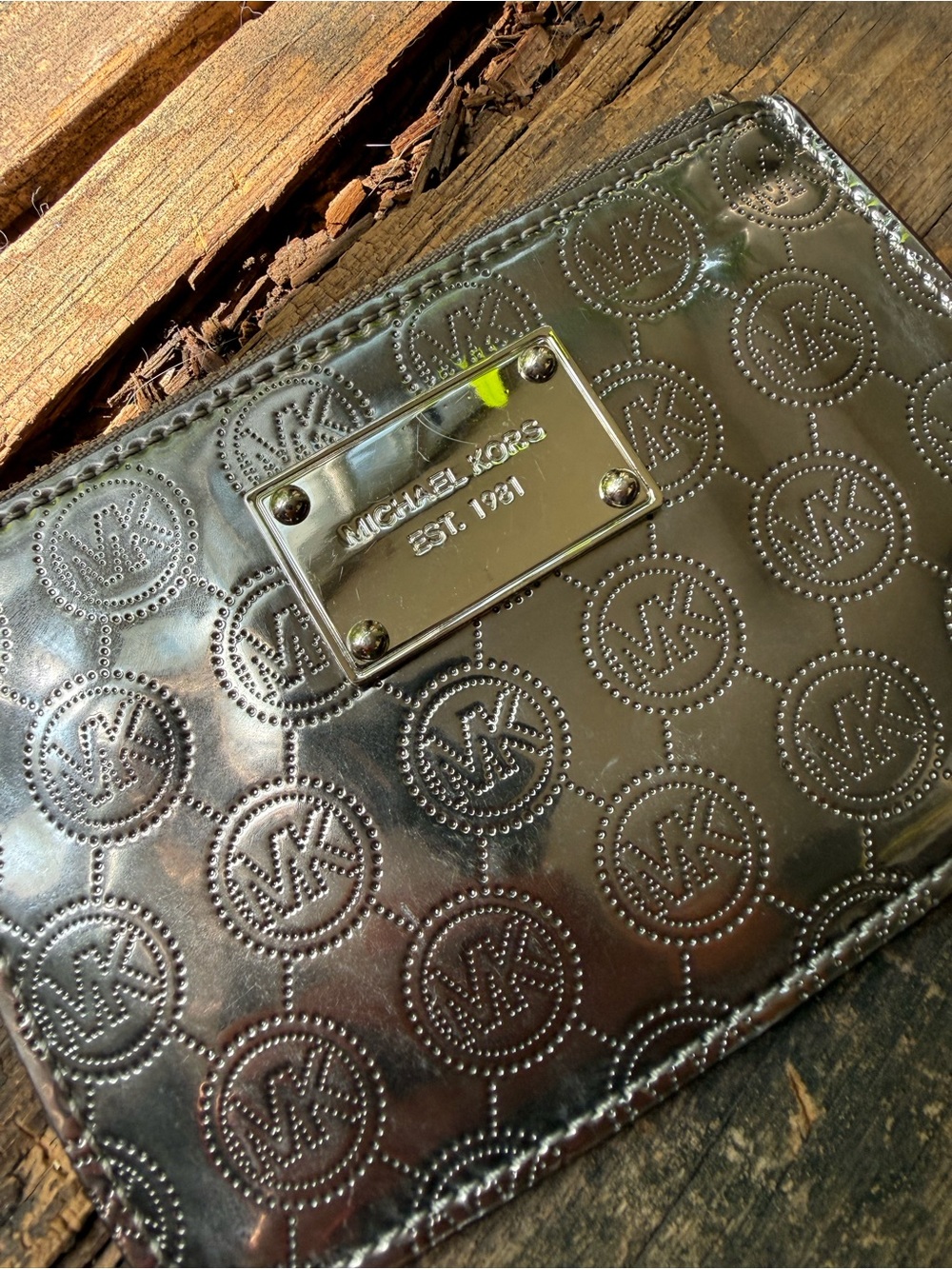 MICHAEL Michael Kors Metallic Black Embossed MK Wallet